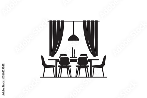 A dining table  silhouette with a simple, understated design set against a white background 