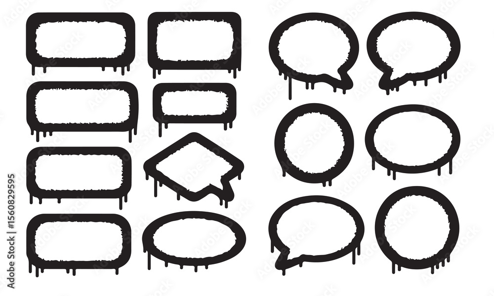 Collection of graffiti style speech bubbles and frames silhouette isolated on white background