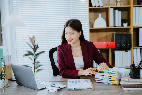 Auditor business woman Business Documents checking searching document legal prepare paperwork or report for analysis TAX time,accountant Documents data contract partner deal in workplace office