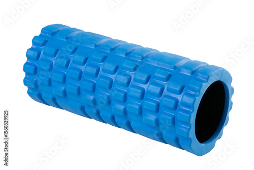 Blue foam roller –  isolated on transparent background, PNG, front angle view
