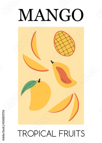 Summer banner with mango. Summer illustration for designs Vector illustration Tropical fruits