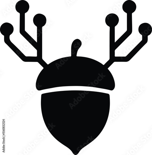 Silhouette Acorn with electronic circuit antlers vector Illustrator