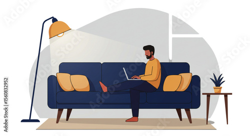 young man sitting on sofa and watching tv
