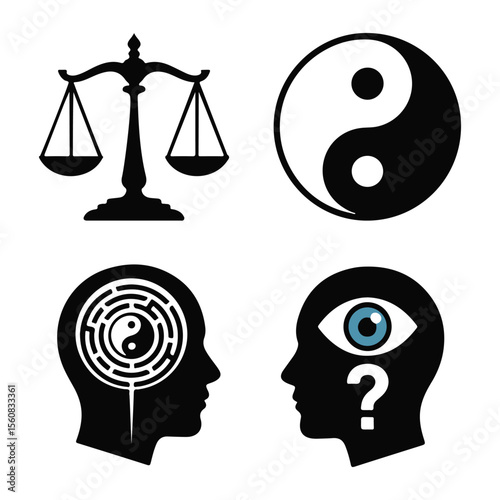 Balance Yin Yang Heads Eye Question Mark balance scales