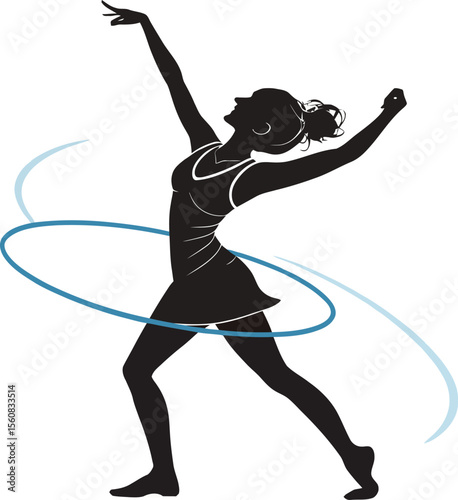 Active woman exercising with hula hoop. PNG, editable vector illustration 