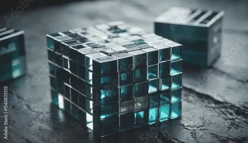Abstract Cube Structure on Surface with Cool Business Tones