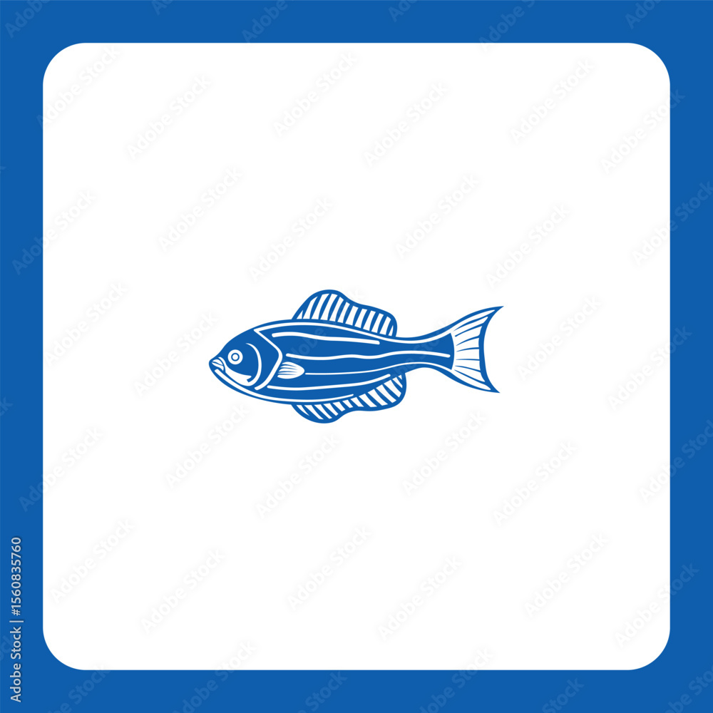 Fototapeta premium Modern linear fish logo — ideal for seafood packaging, restaurants, or fishing-related businesses.
