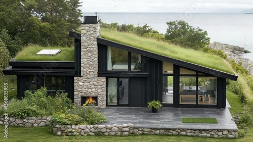 Modern Seaside Cabin with a Living Roof