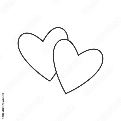 Minimal double heart icon in black outline – cute and simple romantic symbol for Valentine’s Day cards, wedding graphics, love-themed designs, stickers, and print materials.