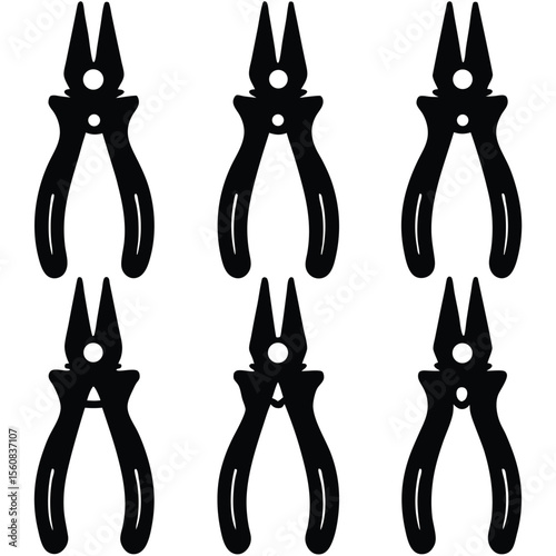 Set of Pliers Tool Silhouettes for Repair and Construction
