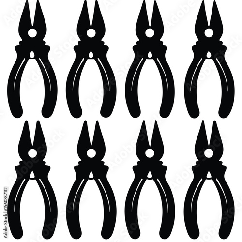 Set of Pliers Tool Silhouettes for Repair and Construction