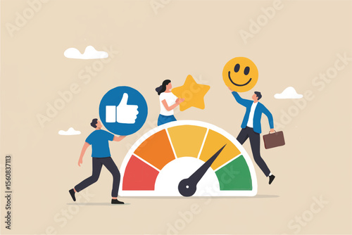 Customer satisfaction meter with people giving feedback isolated on transparent background