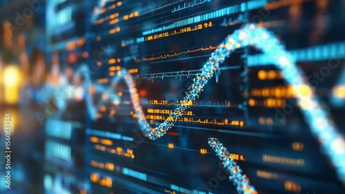 Abstract data visualization on a monitor.  Complex network of data points