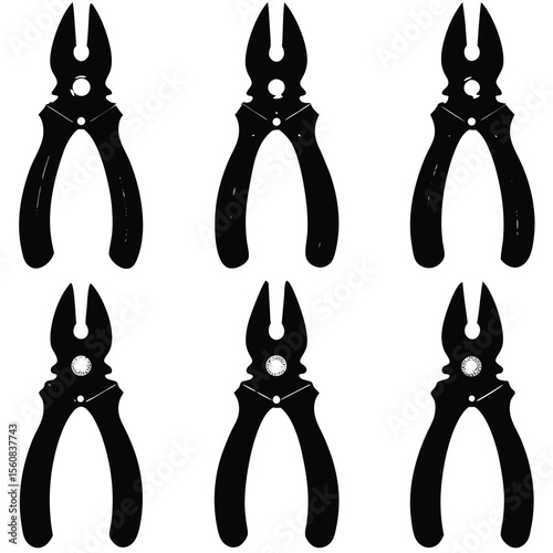 Set of Pliers Tool Silhouettes for Repair and Construction