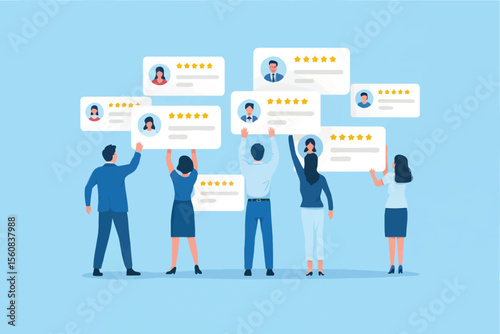 Man presenting online with chat bubbles isolated on transparent background