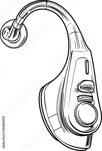 In-the-canal hearing aid outline vector. Discreet auditory device line art for hearing healthcare professionals.