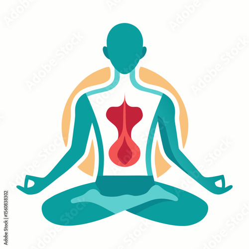 A vector illustration of meditation with internal body organs.