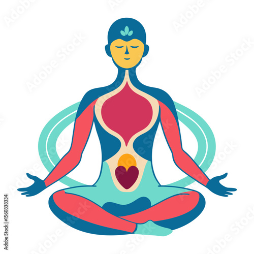 A vector illustration of meditation with internal body organs.