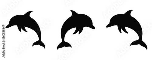 Here are 40 keywords for the title "Dolphin Silhouette Set Vector Design