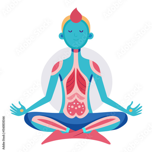 A vector illustration of meditation with internal body organs.