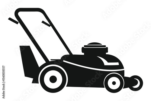 Silhouette of a Modern Style Push Lawn Mower for Yard and Lawn Maintenance