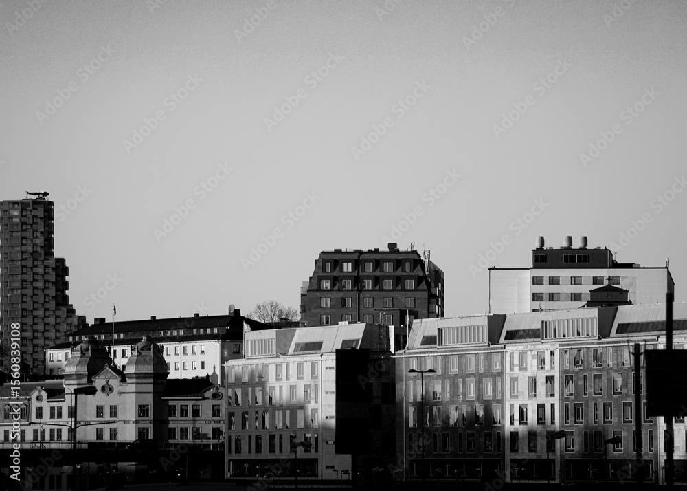 Naklejka premium View of a cityscape in black and white