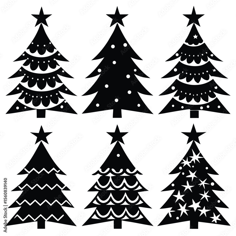 Fototapeta premium Christmas Tree Silhouettes Vector Pack Set