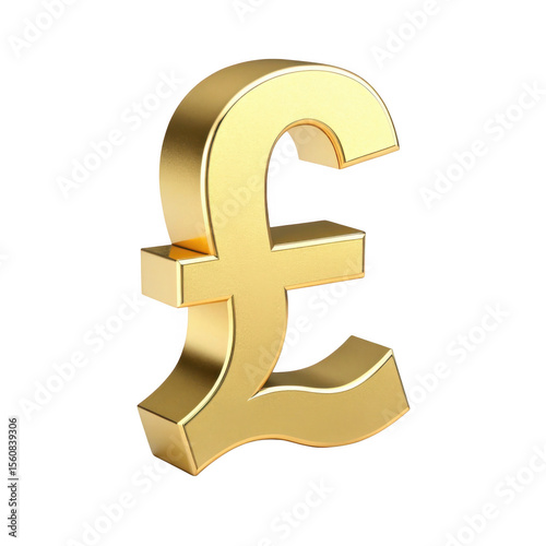 3d golden pound sterling symbol isolated on transparent background photo