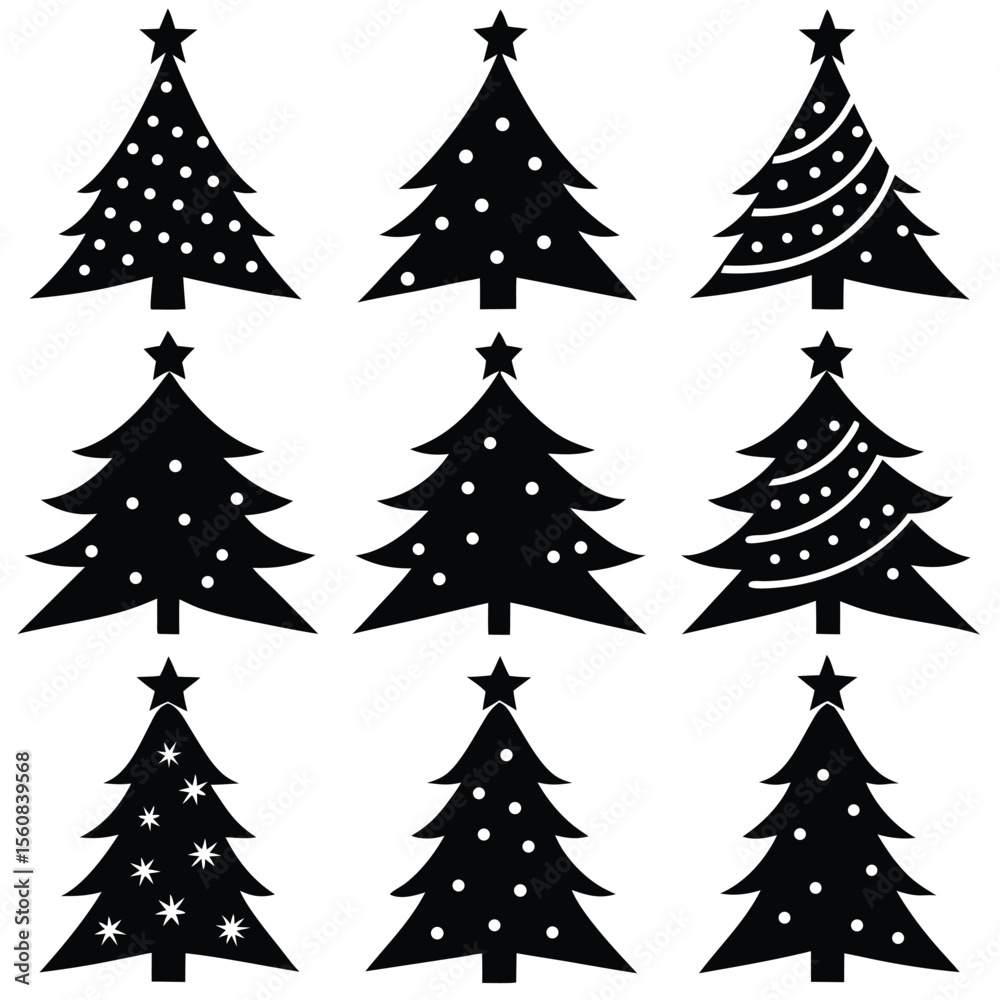 Obraz premium Christmas Tree Silhouettes Vector Pack Set