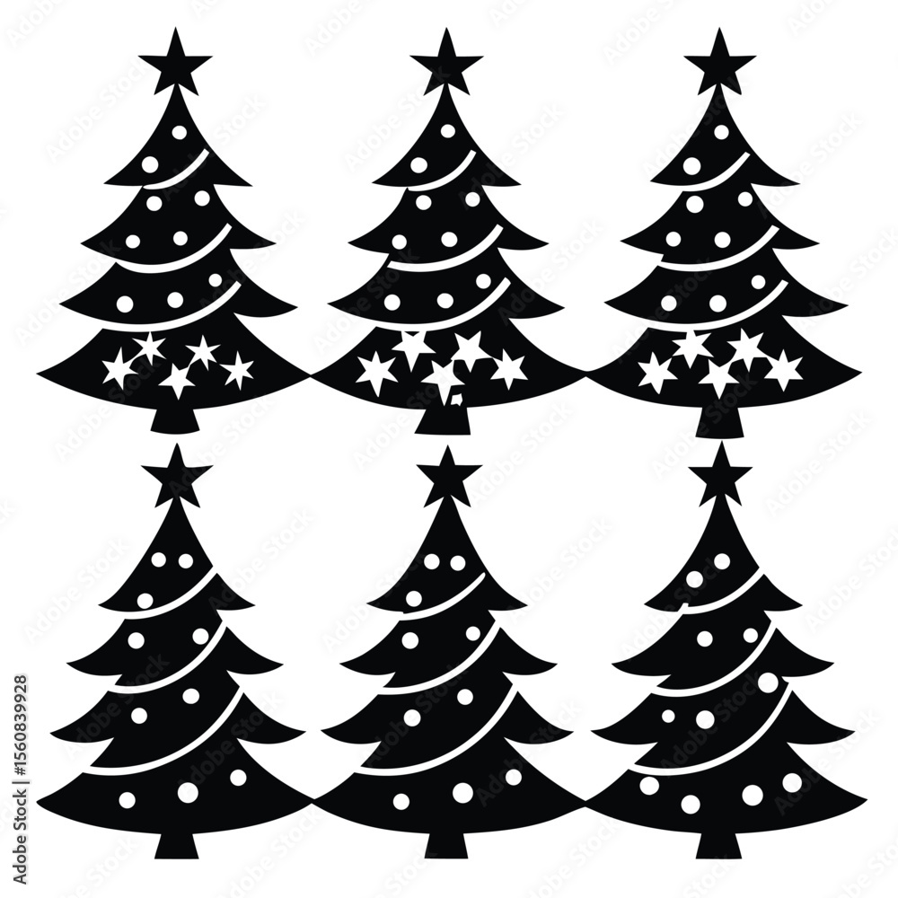 Obraz premium Christmas Tree Silhouettes Vector Pack Set