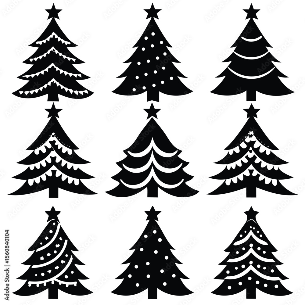 Obraz premium Christmas Tree Silhouettes Vector Pack Set