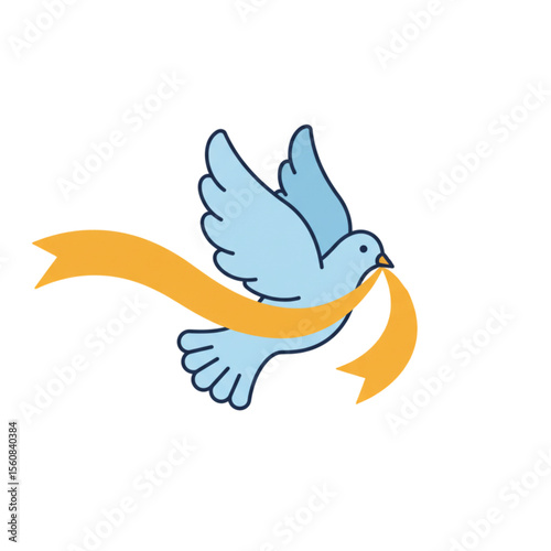 Dove with ribbon rights. Flat icon on transparent background symbolizes freedom