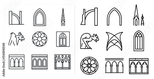 The image is a collection of architectural designs, including arches, domes, and other structures. The designs are all in black and white, giving them a classic and timeless feel