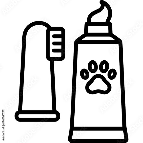 Pet toothbrush and paste outline icon vector