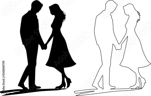 Black and White Silhouette of Lovers

