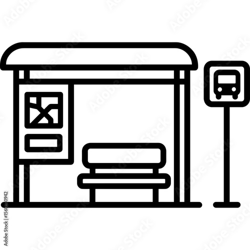 Bus stop shelter outline icon vector