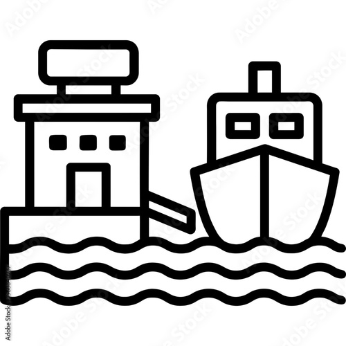 Ferry boat terminal outline icon vector
