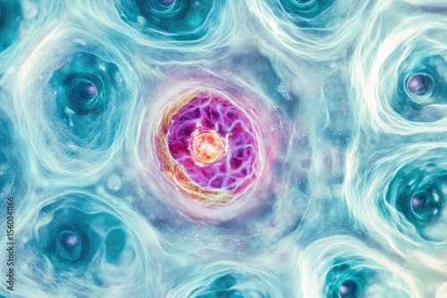 Microscopic view of cells, possibly showing a cell undergoing division or a unique cellular structure.