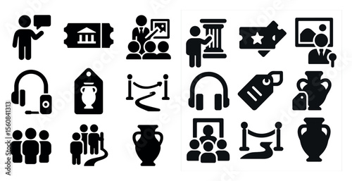 The image is a collection of icons that represent various aspects of a theme. The icons include a person with a microphone, a person with a book, a person with a camera, a person with a microphone