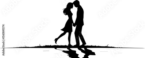 Romantic Couple Silhouette with Reflection

