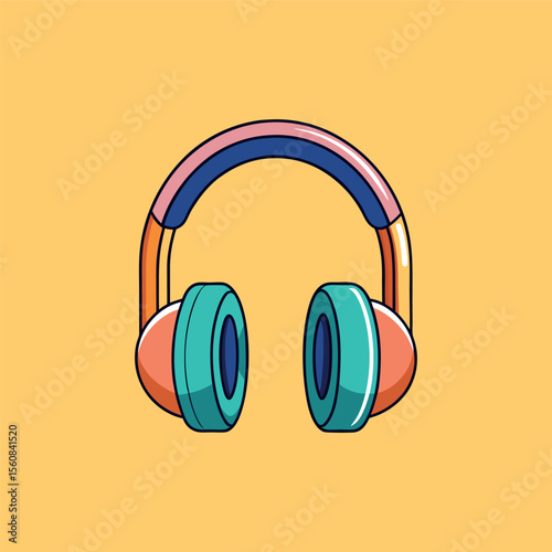 Hand drawn cute cartoon illustration of wireless headphones Flat vector head
