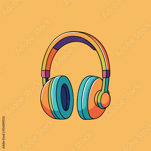 Hand drawn cute cartoon illustration of wireless headphones Flat vector head