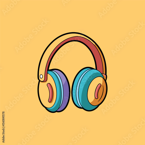 Hand drawn cute cartoon illustration of wireless headphones Flat vector head