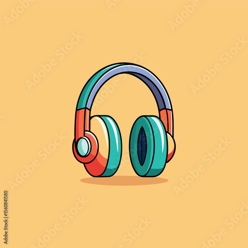 Hand drawn cute cartoon illustration of wireless headphones Flat vector head