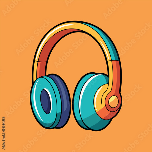 Hand drawn cute cartoon illustration of wireless headphones Flat vector head
