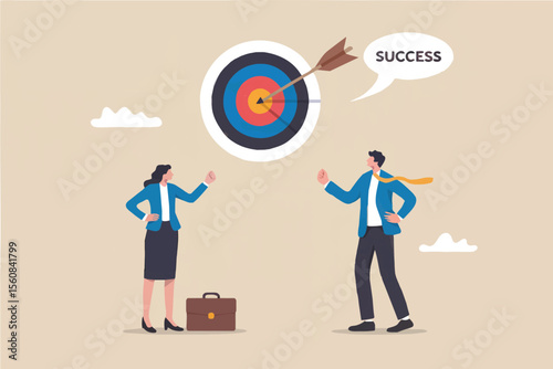 Business people celebrating success after hitting target isolated on transparent background