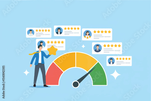 Customer satisfaction meter with star ratings isolated on transparent background