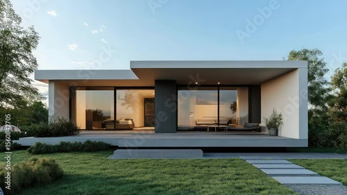 Modern home with a spacious deck and landscaping