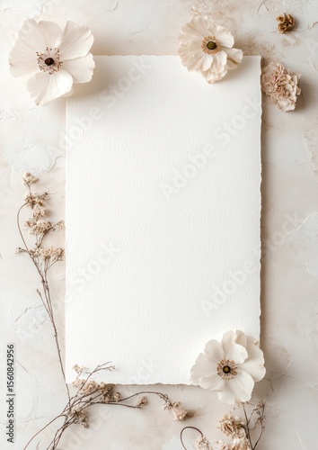Blank paper framed by dried flowers