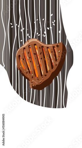Grilled steak on wooden surface with smoky background  